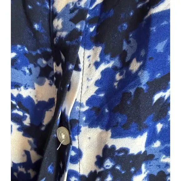 Lauren Ralph Lauren Womens Blue Floral Ruffle Blouse Button Front Size Large - Picture 6 of 10